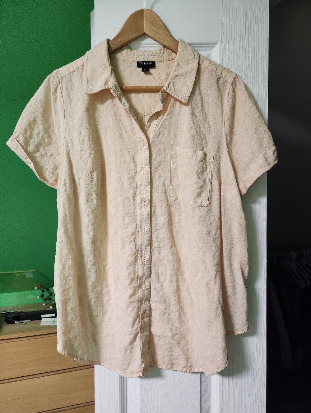 Torrid Relaxed Fit Peach Short Sleeve Linen Button Down Shirt Size 10